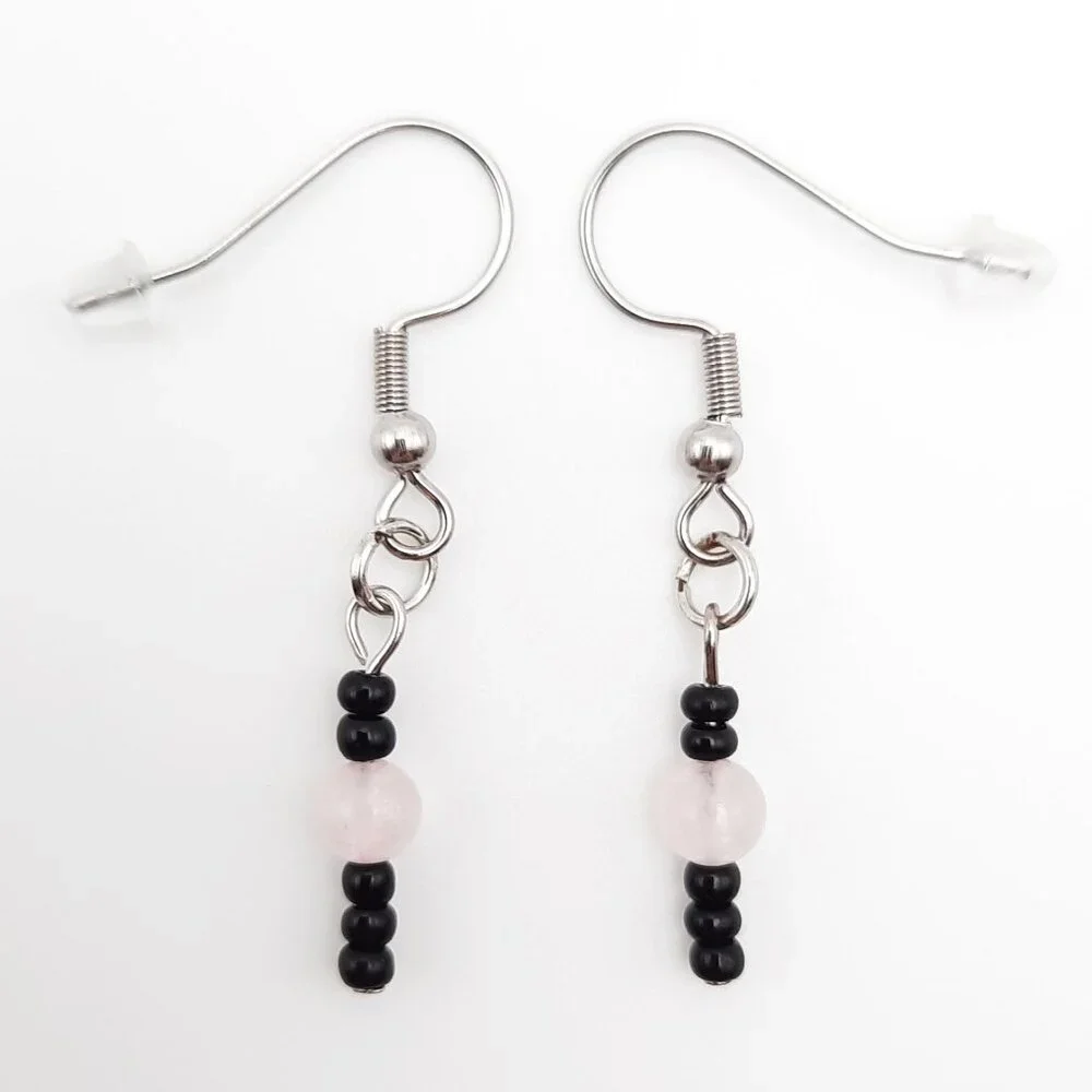 Rose Quartz Chakra Healing Gemstone Beaded Dangle Drop Earrings Handmade Jewelry - Picture 4 of 6